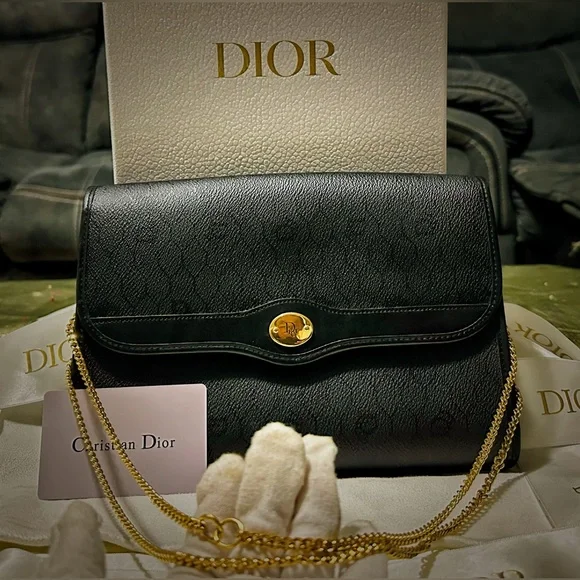 Authentic  vintage Dior Black Leather shoulder bag with Gold Accents make offer - Picture 6 of 17